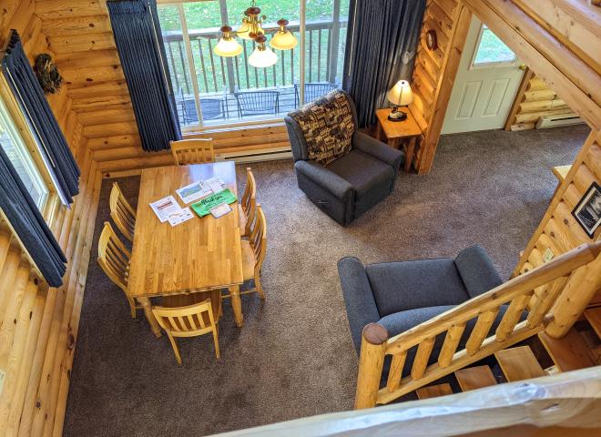 Dining are with lounge seating and kitchen table for six.