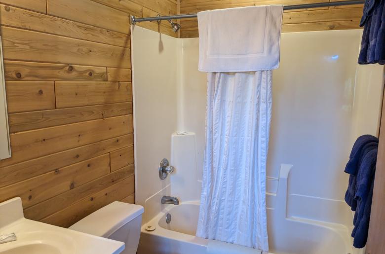 Main floor bathroom with a standard tub shower.