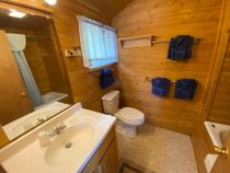 Bathroom with a whirlpool tub/shower.