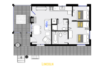 Lincoln's floor plan showing one level, two bedrooms, and two bathrooms.
